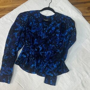 The Kooples Black and Blue Abstract peplum blouse